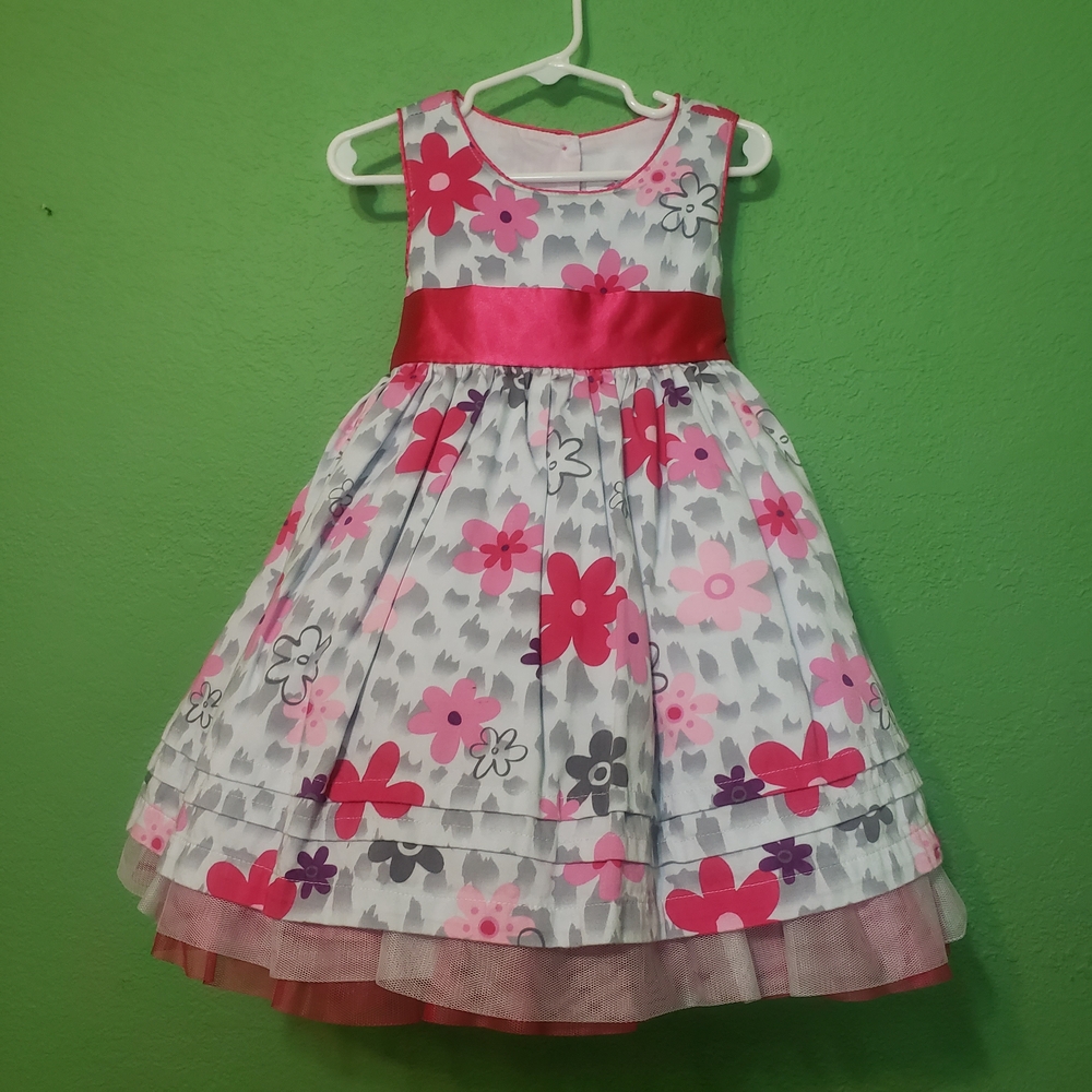 4T Girl Pink and Gray Floral Kids Dress